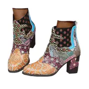 Bohemian Women's Martin Retro Block High Heels Zipper Boots