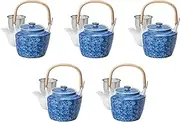 Set of 5 Sumi Peony U, No. 8 Earthenware Pot, 6.3 x 5.3 inches (16 x 13.5 cm), 1350cc | Arita Yaki Pot, Setomonohonpo