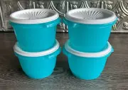 Tupperware Servalier 4 Bowl Set, Turquoise with White Seals, #886