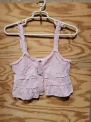 Topshop Pink Eyelet Pintuck Cami Top Button Front Size 8