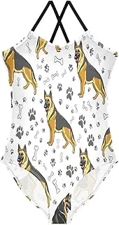 [RPLIFE] German Shepherds Poses Cute Girls Swimming Suit, Beach Swimsuit Girls 3-10 Y with Adjustable Shoulder Strap, 3-10 Y