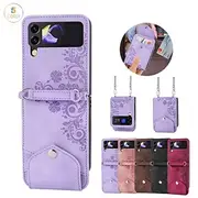 Phone Case For Samsung Galaxy Z Flip 6 Z Flip 5 Z Flip 4 Z Flip 3 Handbag Purse Flip Flip with Removable Cross Body Strap With Card Holder Solid Colored Flower