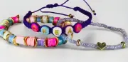 Customizable Stacking bracelet set of 3p. Seed Bead, Macrame & Clay disk