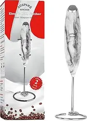 AUSPURE Milk Frother Handheld, Electric Whisk, Battery-Operated, for Coffee Latte, Cappuccino, Hot Chocolate, Matcha Tea, Protein Powder, Drink Mixer, Milk Foamer, Stainless Steel Stand, Milkpure-100