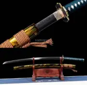 T10 Steel Clay Tempered Japanese Katana Ox Horn Sheath Real Hamon Sword Sharp.