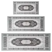 Set of 3 Hallway Kitchen Rugs Bohemian Entryways Mats Printed Grey PLZNYLF