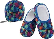 [Snoozies] Skinnies Womens Slipper Socks - Non-Slip Slippers with a Lightweight Sherpa Lining - Travel Slippers with Storage Pouch, Troplvs, Large