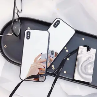 【潮殼】iPhone XS MAX i8 i7 i6 i6s Plus手機殼 韓風簡約個性創意鏡子款 全包黑邊玻璃保護殼