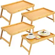 4 Pack Bamboo Bed Tray Breakfast Serving Table Laptop Desk with Foldable Legs