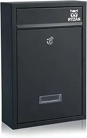 RYZAN Wall Mounted Mailbox Steel Post Box Modern Delivery Letterbox For Outside With Nameplate Easy To Install Lockable Weatherproof Large Letter Post Mail ‎8.5 x 21.5 x 32 cm Outdoor With Keys, Black