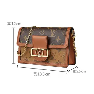 LV M68746 DAUPHINE花紋LOGO Monogram Reverse帆布鏈帶斜背包(棕)