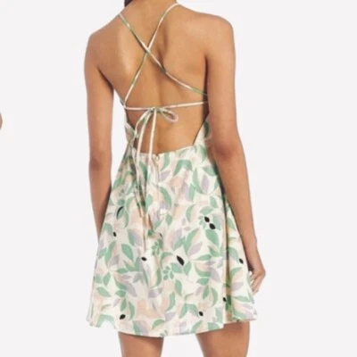 Gianni Bini GB Linen Dress Sz L Low Lace Up Back & Zipper Lined NWT