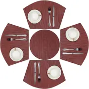 Round Table Placemats Set Wedge Shaped Place Mat with Centerpiece Round Mat Heat Resistant Table Mats Washable, Burgundy Red