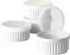 LE TAUCI Ramekins with Lids, 8 oz Oven Safe Creme Brulee Ramekin Souffffle Dishe
