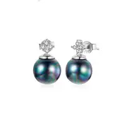 Sterling Silver Simple Black Pearl Hypoallergenic Stud Earrings