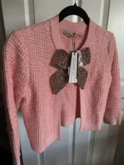 NWT Alice + Olivia Akira Beads Embellishment Bow Cardigan Sweater XS