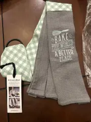 Demdaco Kitchen Boa Towels "Bake The World A Better Place" 69" X 4" New Tags