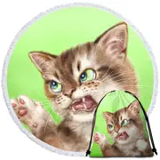 Cats Cool Art Drawings the Attacker Kitten Round Beach Towel