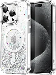 JETech Glitter Case for iPhone 15 Pro Max 6.7-Inch Compatible with MagSafe, Clear Cute Bling Sparkle for Women and Girls, Shiny Shockproof Magnetic Sparkly Phone Cover (Clear)