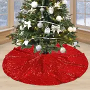 48 Inch Red Tree Skirts Sparkly Christmas Tree Skirts Large Sequin Tree Mat C...