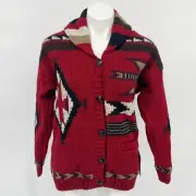 Lost Horizons SUNDANCE S Small Red Aztec Southwest Knit Sweater Cardigan