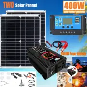 400W Two Solar Panel Kit 12V Battery Charger 100A Controller W/6000W Inverter