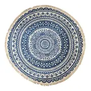 SOGA Dark Blue Carpet Soft Linen Bohemian Non-Slip Floor Retro Minimalist Round Rug Home Decor with Tassels