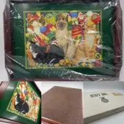 VINTAGE LESLEY HALLAS CHRISTMAS CATS WOODEN TRAY Openbox