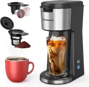 Iced Coffee Maker Hot and Cold Single Serve for K Cup and Ground Reusable Black