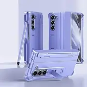 with Pen Slot StyluPen Hinge Bracket Shell Membrane Phone Case for Samsung Galaxy Z Fold 5 Fold 4 3 All-Inclusive Case,Purple(Pen Attached),for Samsung Z Fold5