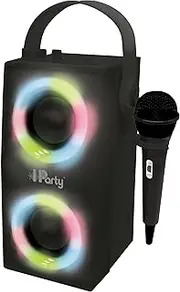 Lexibook iParty - Portable Bluetooth Light Speaker with Microphone, Light Effects, Karaoke, Wireless, USB, SD Card, Rechargeable Battery, Black, BTP180BKZ