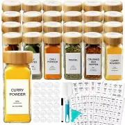 Glass Spice Jars with Bamboo Lids | Square Spice Jar with Labels | Spice Bott...