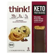 Think !, Keto Protein Bars, Chocolate Peanut Butter Cookie Dough, 5 Bars, 1.2 oz (34 g) Each