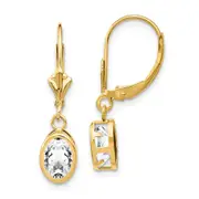 14k Yellow Gold 7x5mm Oval Cubic Zirconia Leverback Earrings