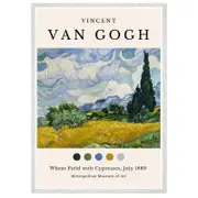 Galrie Van Gogh Wheat Field with Cypresses Art Print - Post-Impressionist Masterpiece, White Frame, A3 30 x 42cm (12 x 16inch)