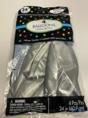 (2FT) Round Shape Balloons Pack Of 4 Silver Birthday Party Supplies New!