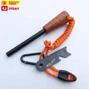 Ferro Rod Flint Steel Fire Starter Lighter Bushcraft Camping EDC Handle Whistle