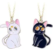 [Generic] Friendship Necklace-2Pcs/set Cute Cartoon Black White Cat Pendant Necklace For Best Friend and Couple- Ideal For Gift, Metal, No Gemstone
