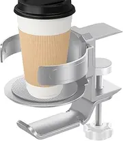 Headphone Hanger - Desk Organiser | Clamp On Cup Holder | 2-in-1 Headphone Hanger Desk Drink Holder, 360° Rotating Clamp Cup Holder, Desk Cup Holder, Under Desk Headphone Stand, Office Accessory