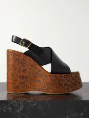 [Chloé] Chloé - Maxime Leather Slingback Platform Wedge Sandals - Black - IT35 IT 35 Black