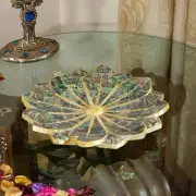 9" Marble Inlay Floral Fruit Bowl Abalone Shell Gemstone Kitchen Home Decor