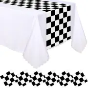 Preboun 6 Pcs Plastic Checkered Table Runner 14 x 108 inch, Black and White