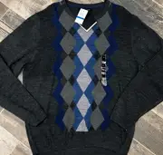 New TRICOTS ST RAPHAEL Sweater Mens XL Argyle Long Sleeve Acrylic Knit Grey