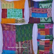 50 PC Wholesale Lot Vintage Patchwork Kantha Cushion Cover Silk Pillow Sham Boho
