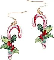 [Wonderent] Glimmering Sweet Candy Cane Happy Holidays Earring