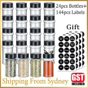24X Plastic Spice Bottles Jars with Labels 100ML Bottle Shaker Lid Empty Bottles