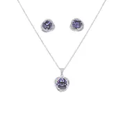 Swirl Stud Earrings and Necklace Set with Cubic Zirconia in Sterling Silver