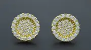 Real 10K Solid Yellow Gold 13mm Men's 3D Round Cut Iced Stud Earrings 3.7gr