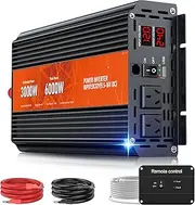 3000W Power Inverter,Peak Power 6000W 12V DC to AC 220-240V,Remote Control with 2AC Outlets and 2.4USB Port,LCD Display for Power Converter,Outdoor Activities,Emergency,Vehicles Truck RV Solar System