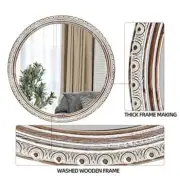 Round Wall Mirror 30 Inch,Farmhouse Decorative Wood Mirror, Large Distressed Cir